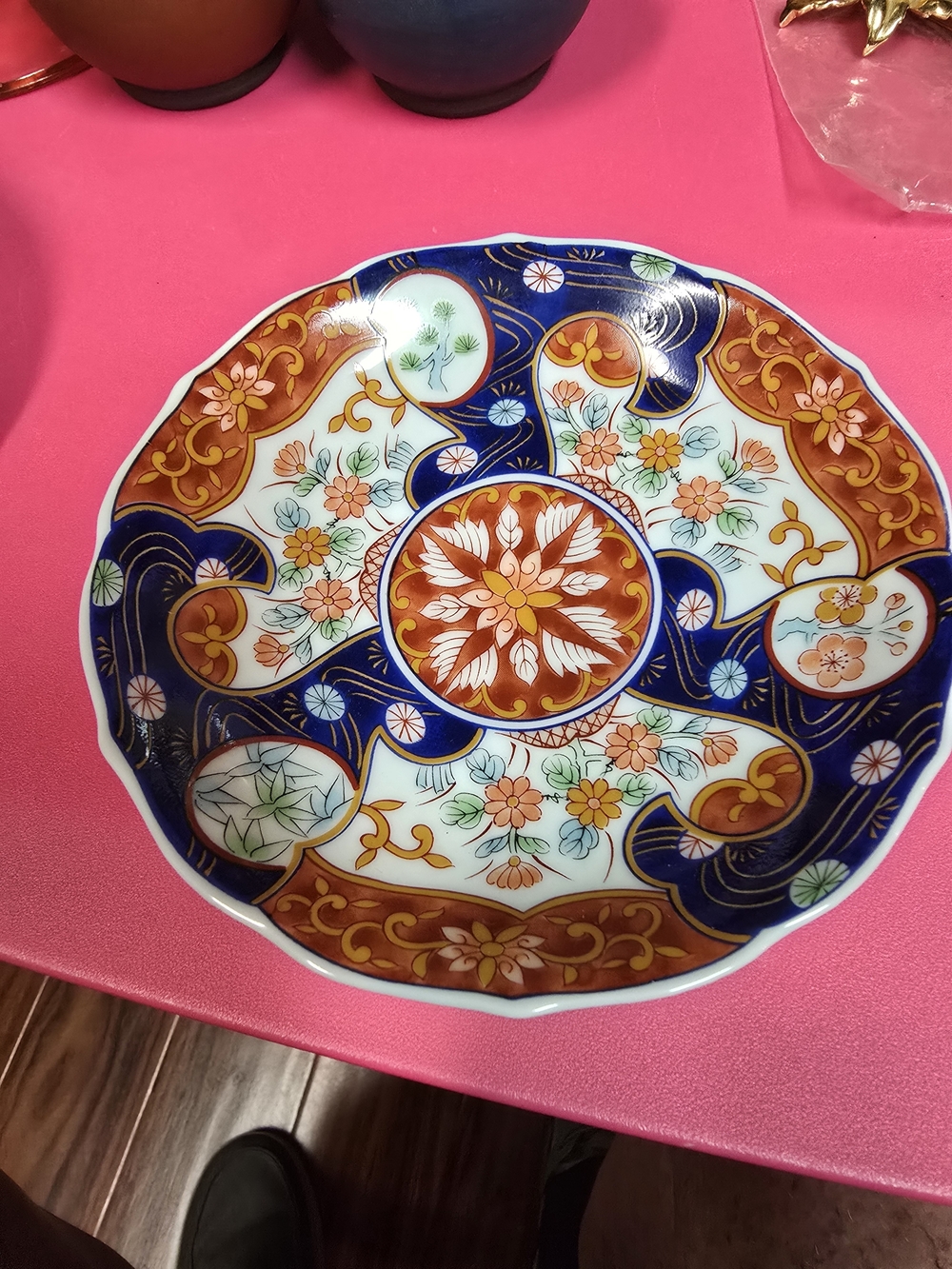 Decorative Imari-Style 5.5 Porcelain Plate in Blue and Rust